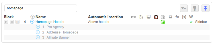 ad inserter block view chart selection