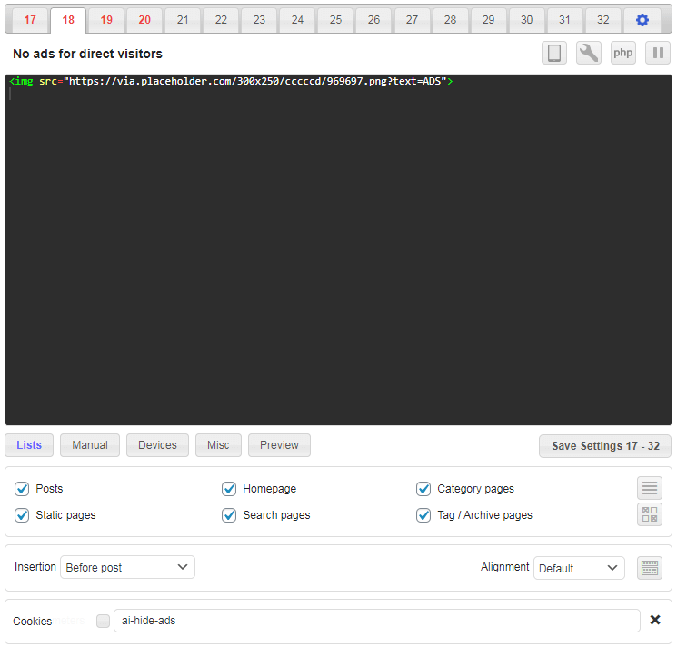 ad inserter check cookie