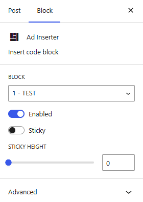 Gutenberg block settings
