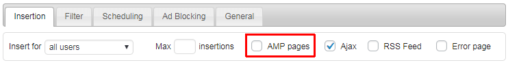 ad inserter settings amp pages