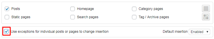 ad inserter single page exceptions enabled