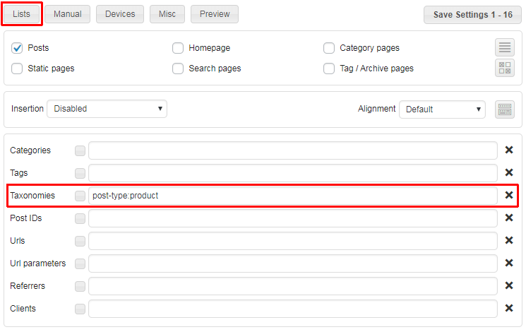 ad inserter taxonomy custom post