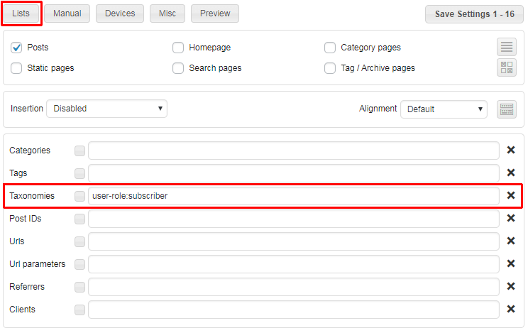 ad inserter taxonomy user role