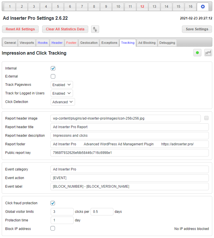 ad inserter tracking settings