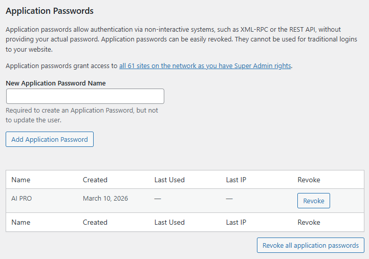 rest api application passwords